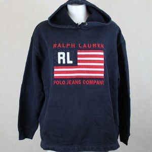 Vtg Polo Ralph Lauren Flag Logo Hoodie Sweatshirt